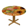 thumbnail image 3 of Wuche  Fall Pumpkin Sunflower Thanksgiving Autumn Elastic Fitted Edged Round Tablecloth Fade Resistant Anti-Shrink Table Cloth Washable Table Cover for Indoor Party Picnic Dinner Decor White, 3 of 7
