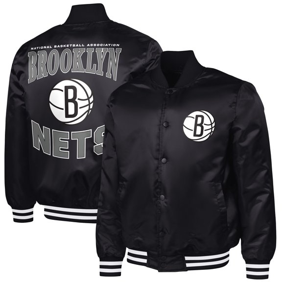 Men's G-III Sports by Carl Banks Black Brooklyn Nets Adaptive Bold Logo Satin Varsity Jacket