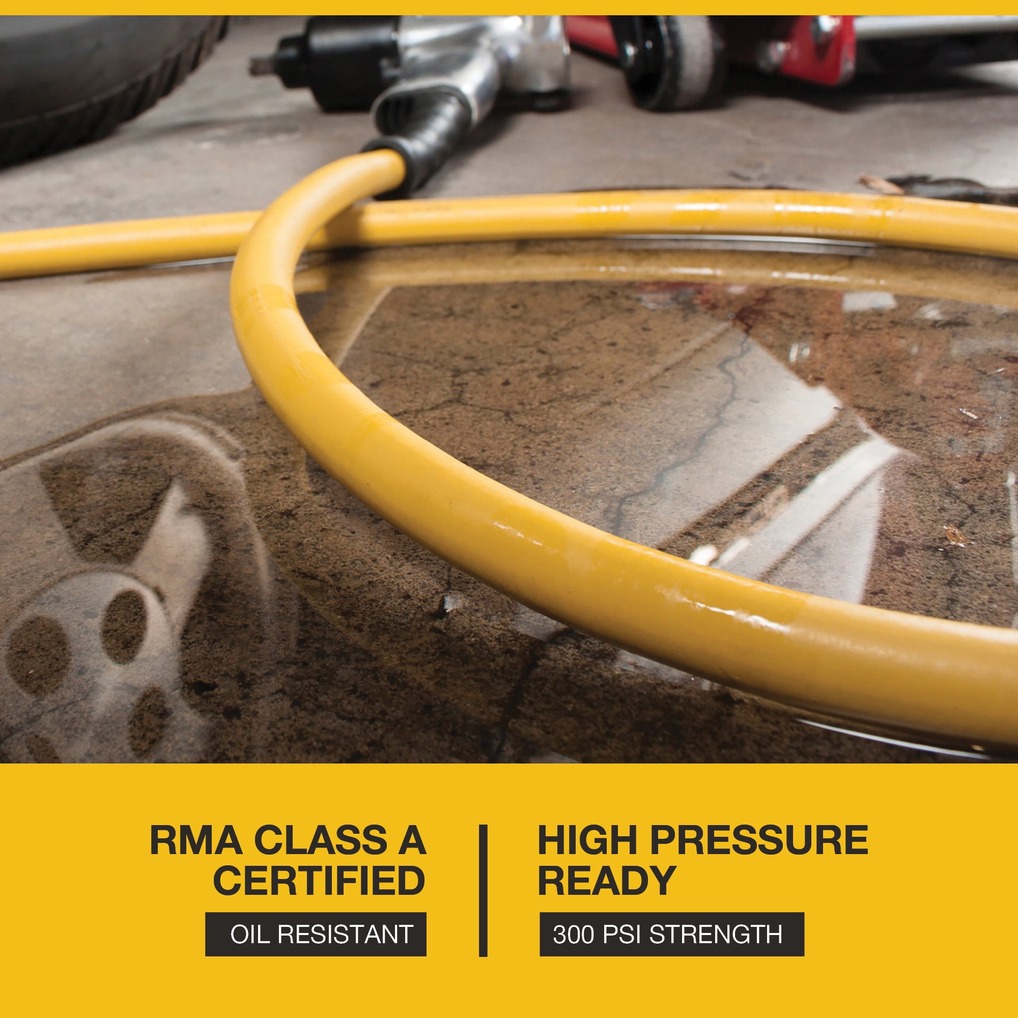 Klutch Oil-Resistant Rubber Air Hose with 3/8in.–1/4in. Reducer, 3/8in. x 50ft., 300 PSI
