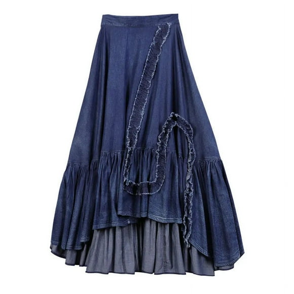 Fashion Long Maxi Denim Jeans Women  Spring Autumn Elastic High Waist High Low Skirts