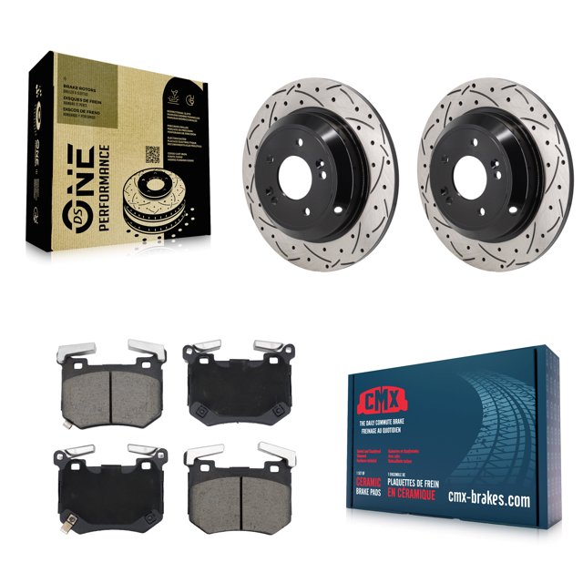 Transit Auto Rear Coated Drilled Slotted Disc Brake Rotors and Ceramic Pads Kit for Car 2023 Genesis G70 2.0L with Brembo Brakes KDC-101861