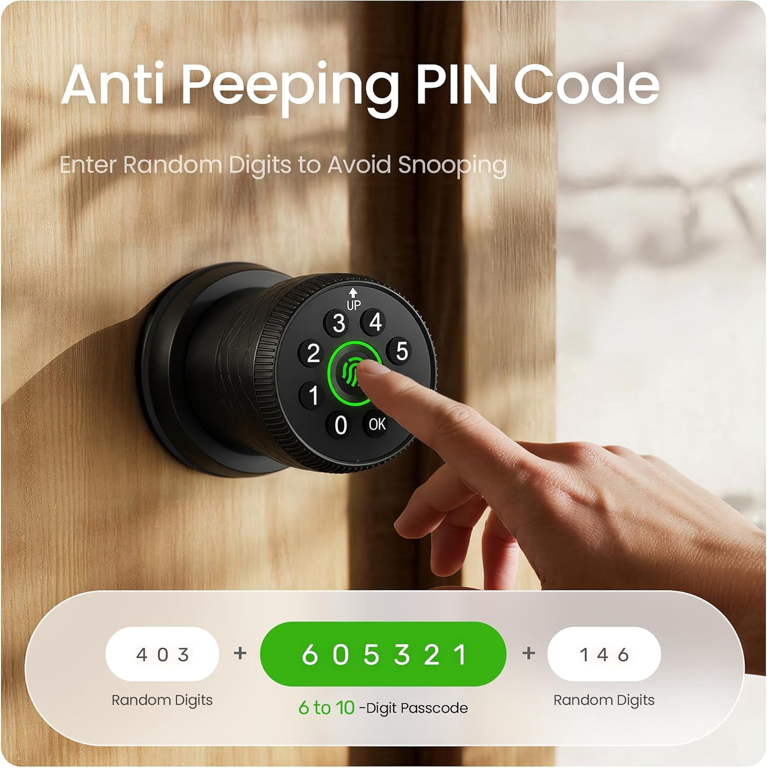 Keyless Entry Fingerprint Door Knob, Smart Biometric Door Lock with Keypad Passcode Door Knob with Auto-Lock for Front Door, Bedroom, Gate & Office