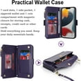 thumbnail image 3 of for iPhone 11 pro max Wallet case with Zipper Card Holders for Women,iPhone 11 pro max Phone Cases Slots Crossbody Flip Folio Book Cover with Credit Card Holder Men case - Purple, 3 of 12