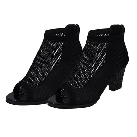 

High Heel Sandals 1 Pair Hollow-out Gauze High Heel Sandals Chunky Heels Shoes Fish Mouth Sandals Stylish Female Sandals (Black Size 39 7.5US 5UK，38.5EU 9.6285Inch)