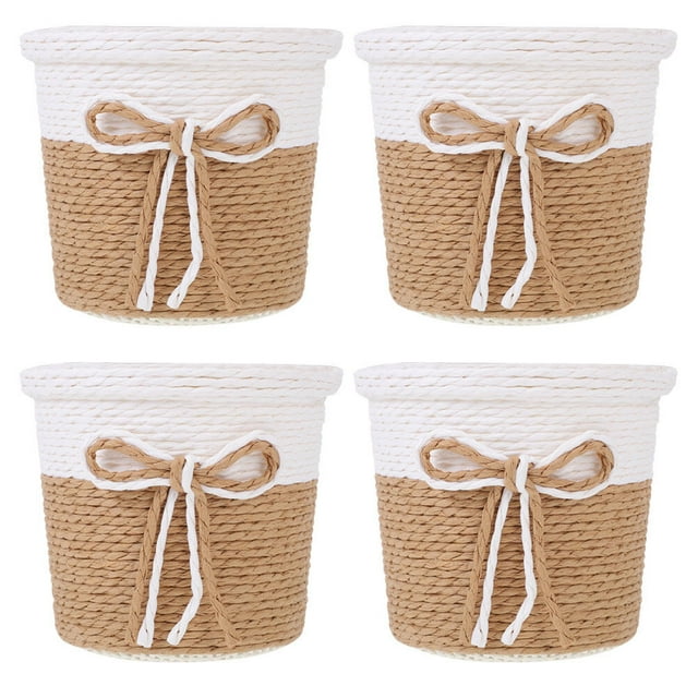 MasteelfCA 4pcs Imitation Paper-woven Flowerpots Plant Pots Simple Plants Container