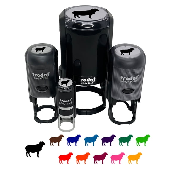 Solid Sheep Farm Animal Self-Inking Rubber Stamp Ink Stamper - Black Ink - Mini 1/2 Inch