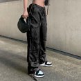 thumbnail image 4 of Lilgiuy Women Low Waist Baggy Pants Loose Pocket Jogger Trousers Hippie Punk Streetwear Solid Full Length Pants Jeans Black 10(XL) Fall Fashion for 2022 Spring Winter, 4 of 5