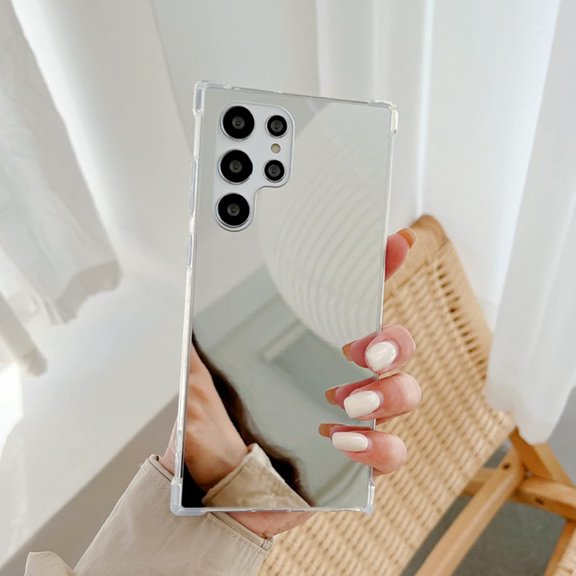 Compatible with Galaxy S23 Ultra Mirror Case Cute for Women Girls Silicone Bumper Slim Ultra Thin Case Corner Ultratection Case ShockUltraof Design Fashion Luxury Phone Case Silver