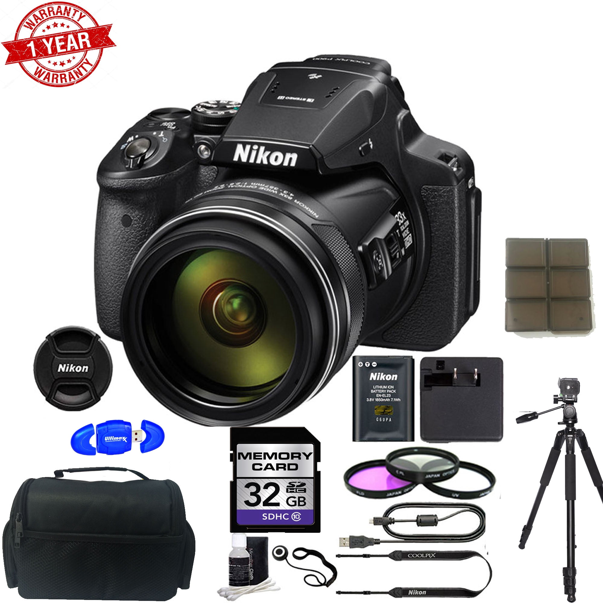 Nikon COOLPIX P900 Digital Camera 83x Optical Zoom Wi-Fi Black + 32GB  Bundle 