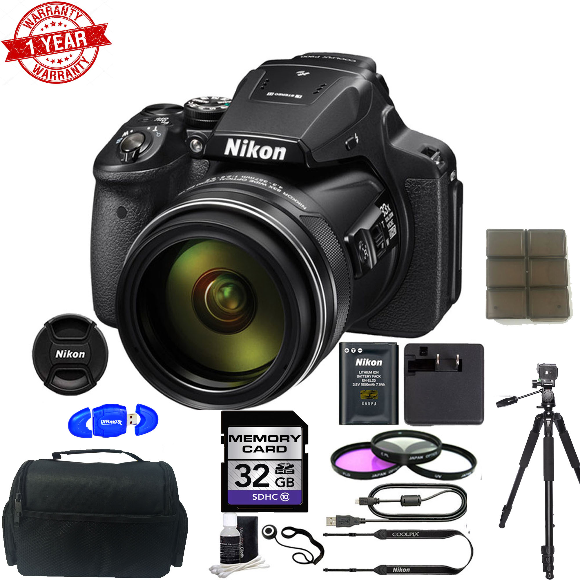 Nikon Coolpix P900 16.0 MP Compact Digital Camera- Black w/ 32GB MC | DSLR Bag | Tripod | Card Reader | Filters &amp;amp; Cleaning Kit - image 1 of 1