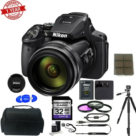 Nikon Coolpix P900 16.0 MP Compact Digital Camera- Black w/ 32GB MC | DSLR Bag | Tripod | Card Reader | Filters & Cleaning Kit