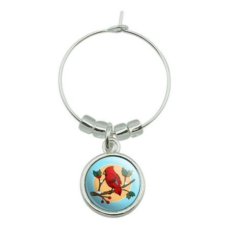 

Red Cardinal on Snowy Holly Branch Wine Glass Charm Drink Marker