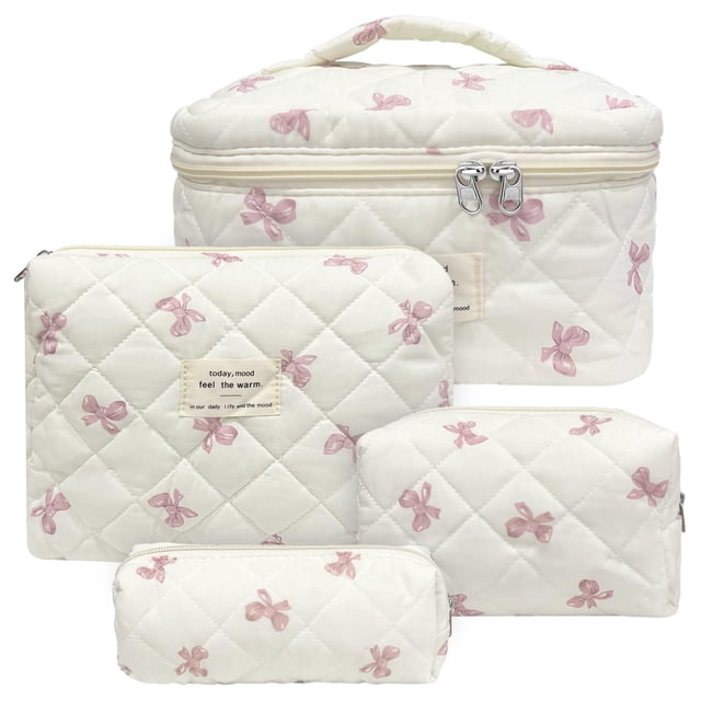 Bolsa de maquillaje acolchada Cozomga de gran capacidad para viajes, color rosa