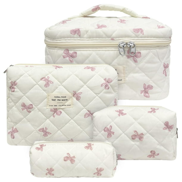 Bolsa de maquillaje acolchada Cozomga de gran capacidad para viajes, color rosa