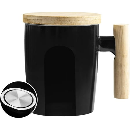 

Flat Bottom Mug with Wood Lid Ceramic Tea Cup for Coffee Warmer Flat Bottomed Wooden Handle 14oz