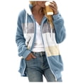 thumbnail image 1 of dmqupv Zip Jacket Women Womens Thickened Overcoat Warm Solid Color Splicing Winter Lined Womens Clothes Coat Blue 3X-Large, 1 of 5