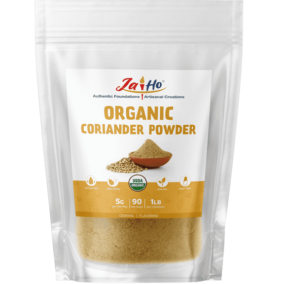 Jai Ho Certified USDA Organic Ground Coriander Powder Gluten Free Vegan Non-GMO Resealable Pouch 1 lbs