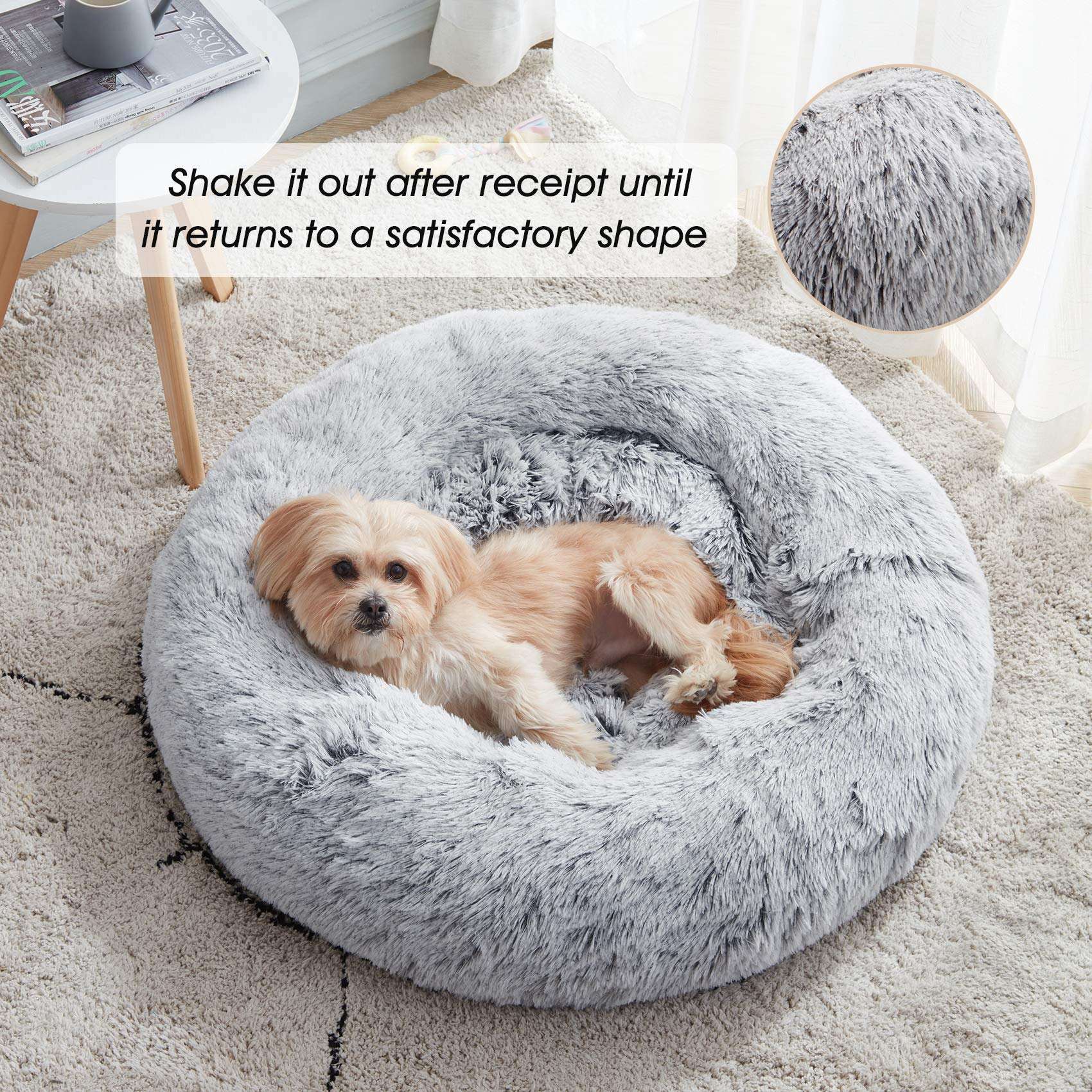 Nisrada 20-Inch Calming Donut Dog Bed, Gray photo 8