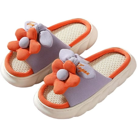 

CoCopeanut Thick Sole Comfortable Linen Slippers Womens Indoor Non-Slip Slippers