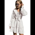 thumbnail image 2 of Vestido Corto Informal de Verano para Mujer, con Escote en V, Larga, Holgado, Cintura Alta, Plisado y Volantes M, 2 of 8