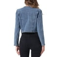 thumbnail image 3 of INSPIRE CHIC Denim Cropped Jacket for Women's Open Front Collarless Casual Bolero Shrug S Dusty Blue, 3 of 6