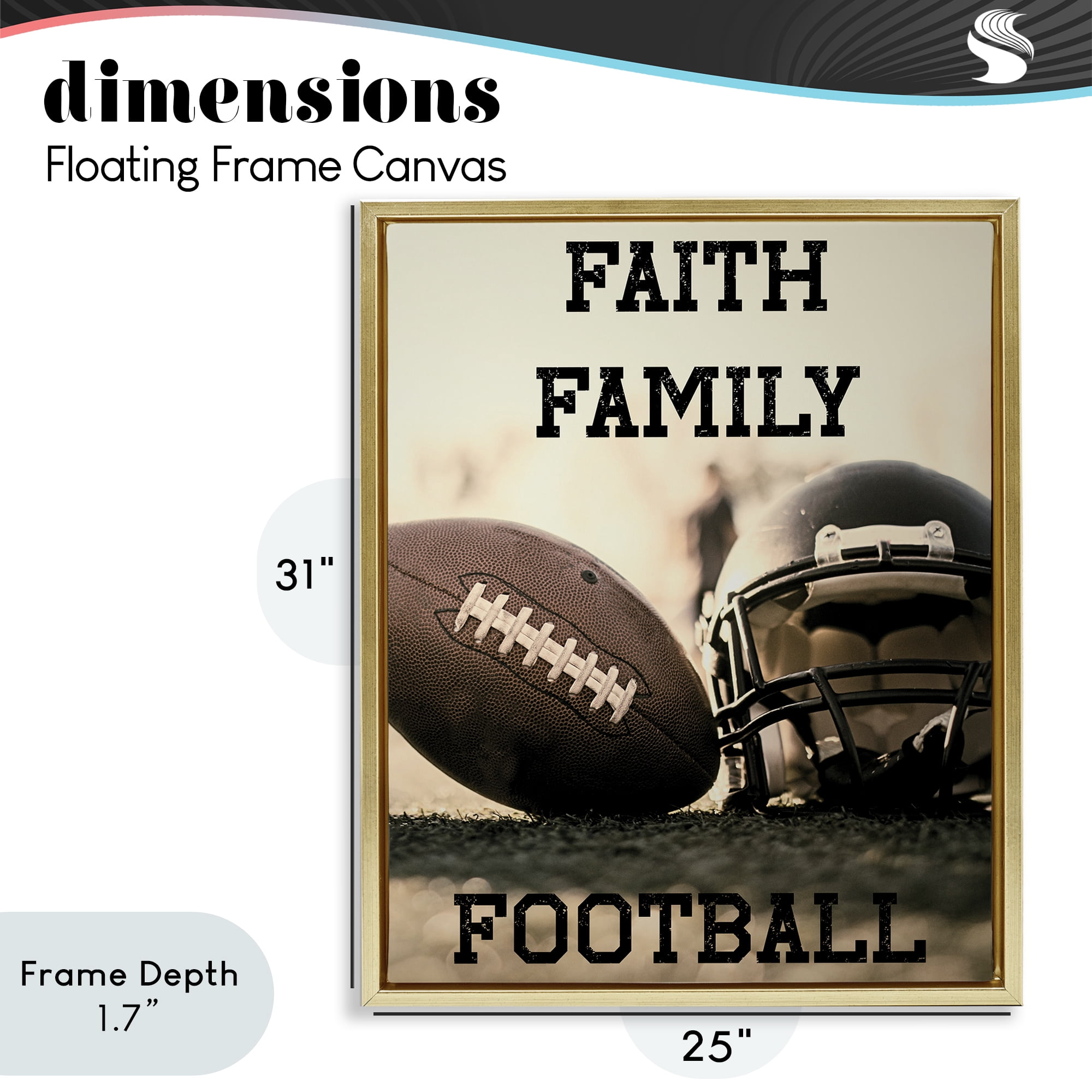 Stupell Industries Faith Family Football Gold Framed Floater Canvas Wall Art, design by Jesse Keith
