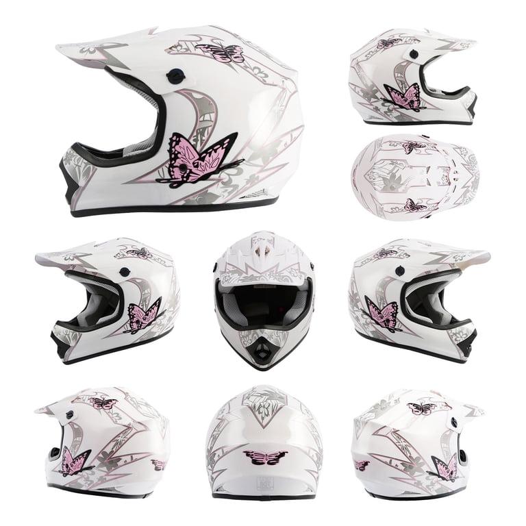 butterfly helmet motorcycle TCMT Youth Pink Dirt Bike ATV Motocross with Goggles and Gloves Large : Automotive Large size Daytona Women's Skull Cap Butterfly