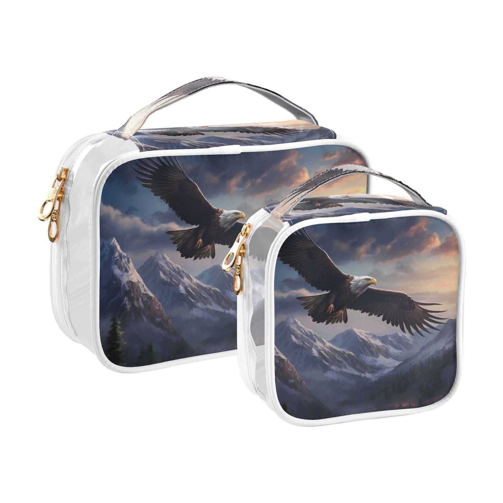 Clear Makeup Bags with Handle Large Opening 2 Pack Set Toiletry Bag Quart Size Bag, for Women Man Traveling Travel Essentials, Toiletries and Other. Eagle Hawk