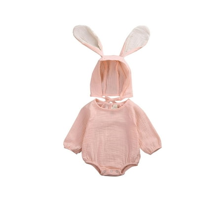 

Toddler Baby Girl 0-24M Autumn Clothes Jumpsuit Bodysuit+Rabbit Ear Hat Outfits