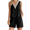 thumbnail image 2 of SDNall Shorts Sets Women 2 Piece Outfits Round Neck Solid Sleeveless Blouse +Loose Cotton Linen Pockets Pants Short Sets (Black, Sizes S-XXXXL), 2 of 9