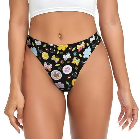 KLL Flower Butterfly for Women Underwear Thongs Sexy G-String for Women Seamless Panties Undies Low Rise Thong Panties Fit for Everyday Wear/Yoga/Special-Medium