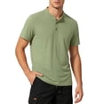 thumbnail image 2 of USNSM (M-5XL) Plus Size Mens Henley Shirts Short Sleeve Cotton Casual Summer Basic T-Shirts Button Solid Collarless Shirts for Work Green XXXXL, 2 of 5