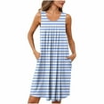 thumbnail image 3 of Aboser Womens Pleated Tank Nightgowns with Pockets Retro Striped Print Sleepdress Loose Crew Neck Loungewear Breathable Soft Sleeveless Nightshirt Casual Pajama Dress, 3 of 8