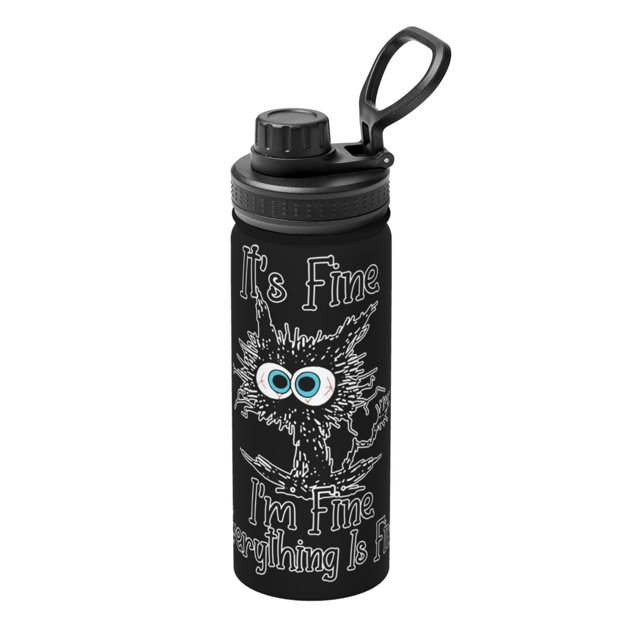 Estoy bien, está bien, todo está bien, botella de agua aislada de 18 oz, de acero inoxidable, novedosa, deportiva, taza portátil para viajes, gimnasios al aire libre