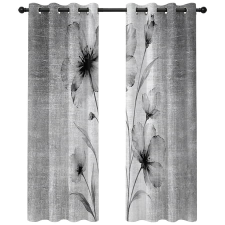 Monochrome Translucent Floral Blackout Curtains 84 Inches Long Minimalist Gray Flower Thermal Insulated Room Darkening Drapes with Grommets for Living Room 52 W x 84 L 2 Panels