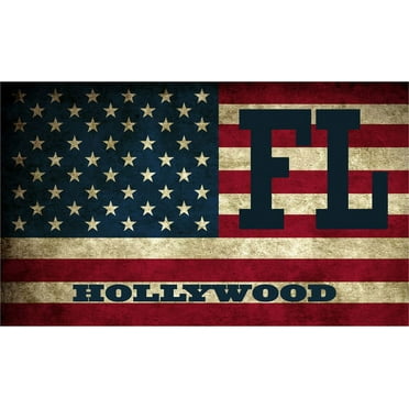 Hollywood FL Florida Broward County Vintage US Flag Decal Bumper Sticker 3M Vinyl 3" x 5"