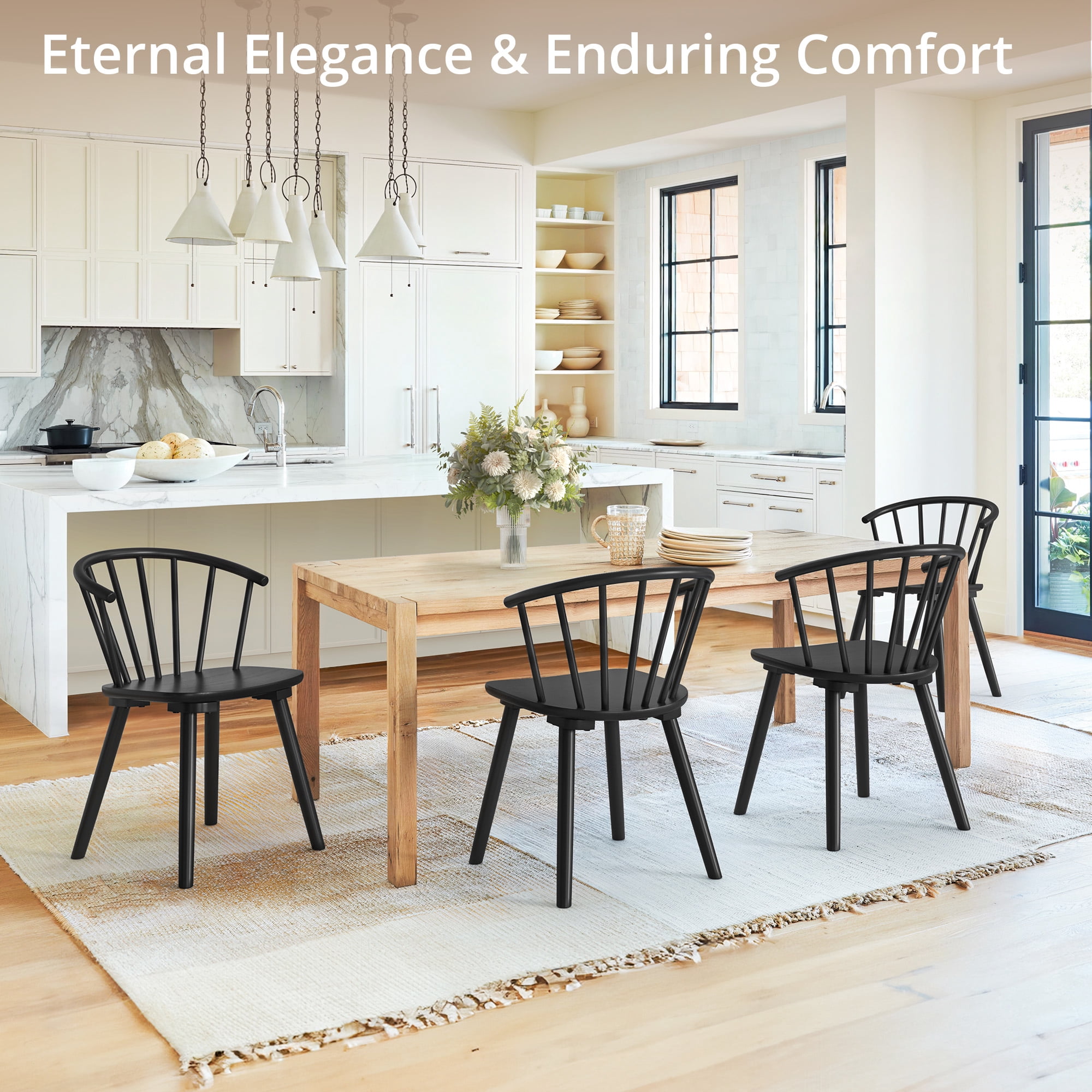 Dycanpo 18'' Farmhouse Black Dining Chairs Set of 4, Wooden Kitchen and Dining Room Chairs