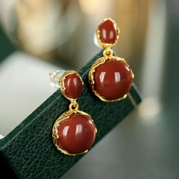 K-KED Red Jade Earrings Chalcedony Luxury Women 925 Silver Ear Studs Delicate Jewelry Natural