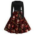thumbnail image 4 of Christmas Dresses for Women Women's Fashion Round Casual Slim Fit Christmas Print Large Swing Long Sleeve Dress for Holiday Party,Deep Red,2XL, 4 of 5