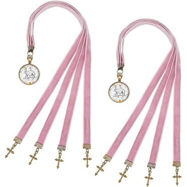 2 PCS Velvet Ribbons Bible Bookmarks 14.45" Bible Bookmarks with 4 Velvet Ribbons Book Marks with Alloy Cross Pendant Multi-Strand Bookmarker Bible Bookmarks for Women Men Book Lovers DIY