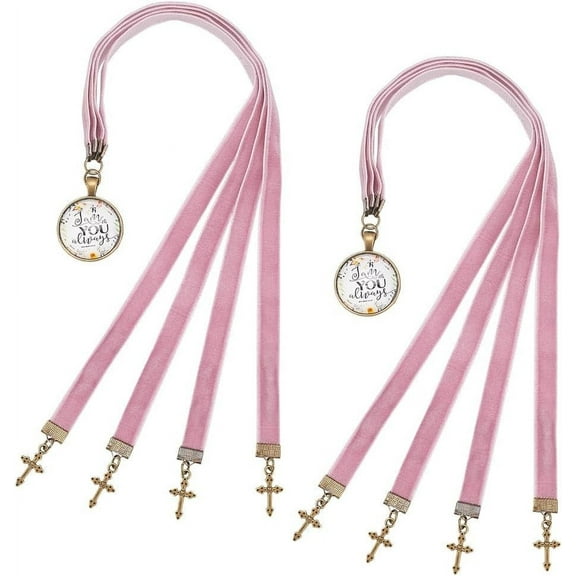 2 PCS Velvet Ribbons Bible Bookmarks 14.45" Bible Bookmarks with 4 Velvet Ribbons Book Marks with Alloy Cross Pendant Multi-Strand Bookmarker Bible Bookmarks for Women Men Book Lovers DIY