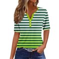 thumbnail image 2 of Fiudx Liquidación de Ahorros de Verano Camiseta Casual de Moda para Mujer Blusas Estampadas a Rayas Degradadas Top con Botones y Cuello En V, 2 of 5