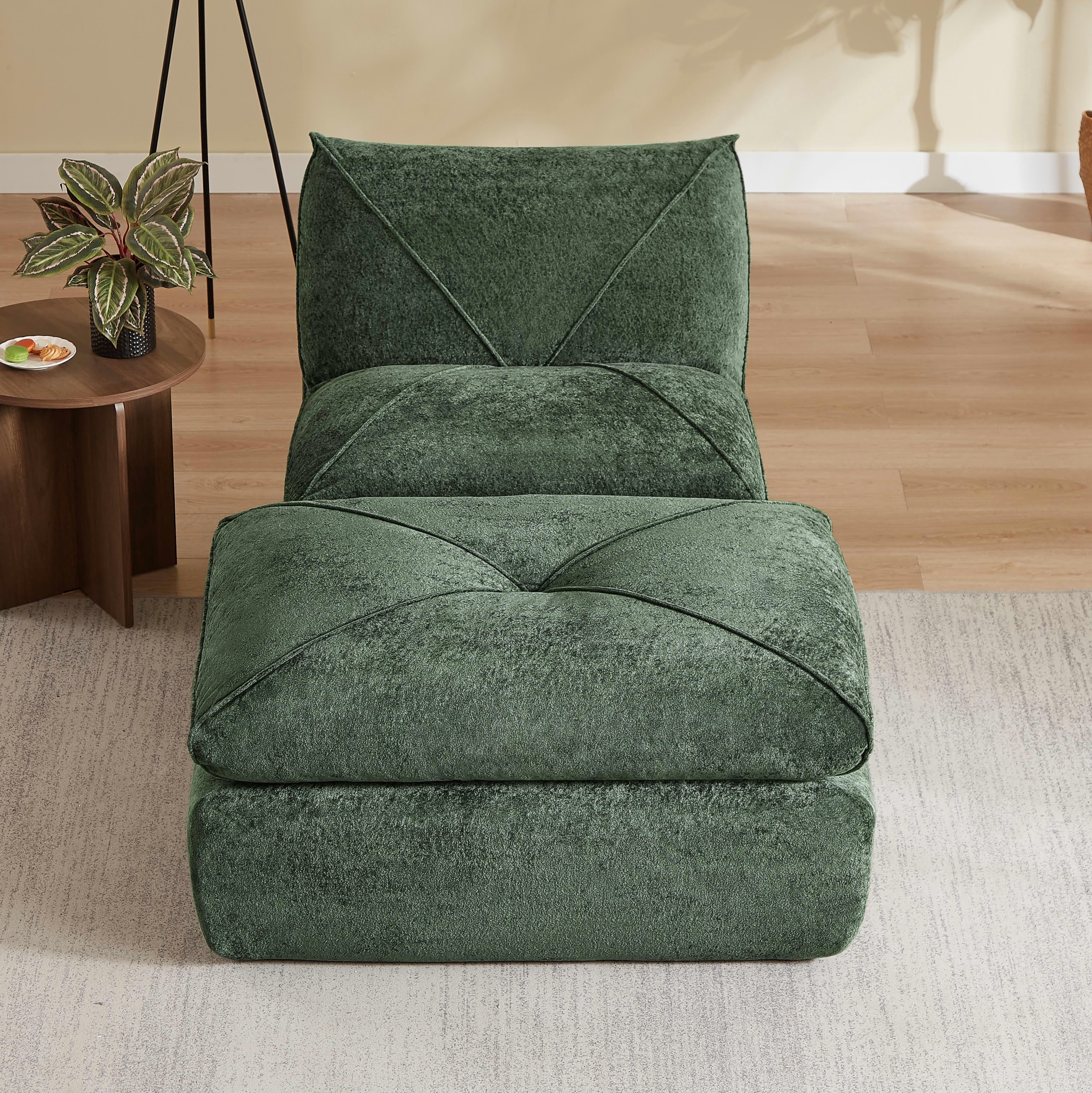 MAYEERTY Green Chenille Modular Sectional Sofa with Ottoman, Spring Support Flexible Combination for Living Room Apartment
