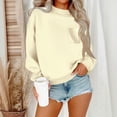 thumbnail image 2 of Lenpel Sweatshirts for Women Long Sleeve Mock Neck Curved Hem Casual Pullover Sweatshirts Loose Sweater Tops with Pockets(Beige,Large), 2 of 4
