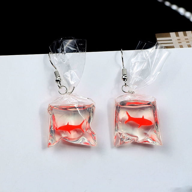 Boucles d'Oreilles Poisson Rouge Drôle Chic Transparent Sac d'Eau Boucles d'Oreilles Poisson Mignon Déclaration Boucles d'Oreilles Poisson Rouge Requin pour Femmes