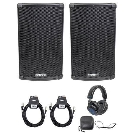 (2) FENDER FIGHTER 12" Powered DJ PA Bluetooth Speakers+Headphones+Peavey Cables