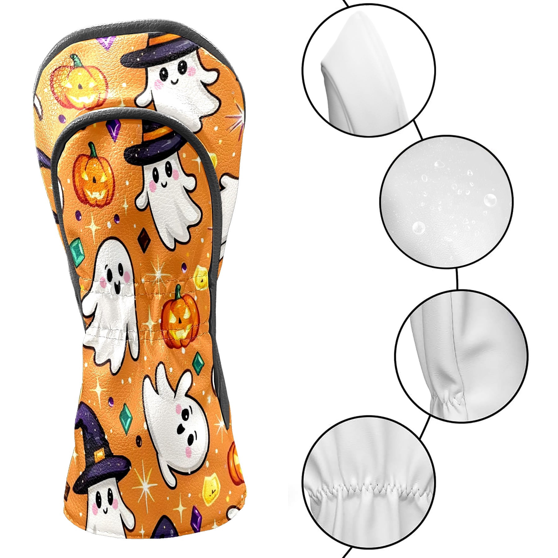 Golf Club Covers, Orange Ghost Premium PU Leather Driver Hybrid Putter Head Covers with Velvet Lining, Waterproof Golf Gifts for Men Women