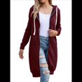 thumbnail image 1 of Sudadera con Capucha y Cremallera para Mujer, Chaqueta Informal de Larga para Otoño, Chaquetas Largas de Otoño con Bolsillos, Túnica Vino Tinto M, 1 of 9