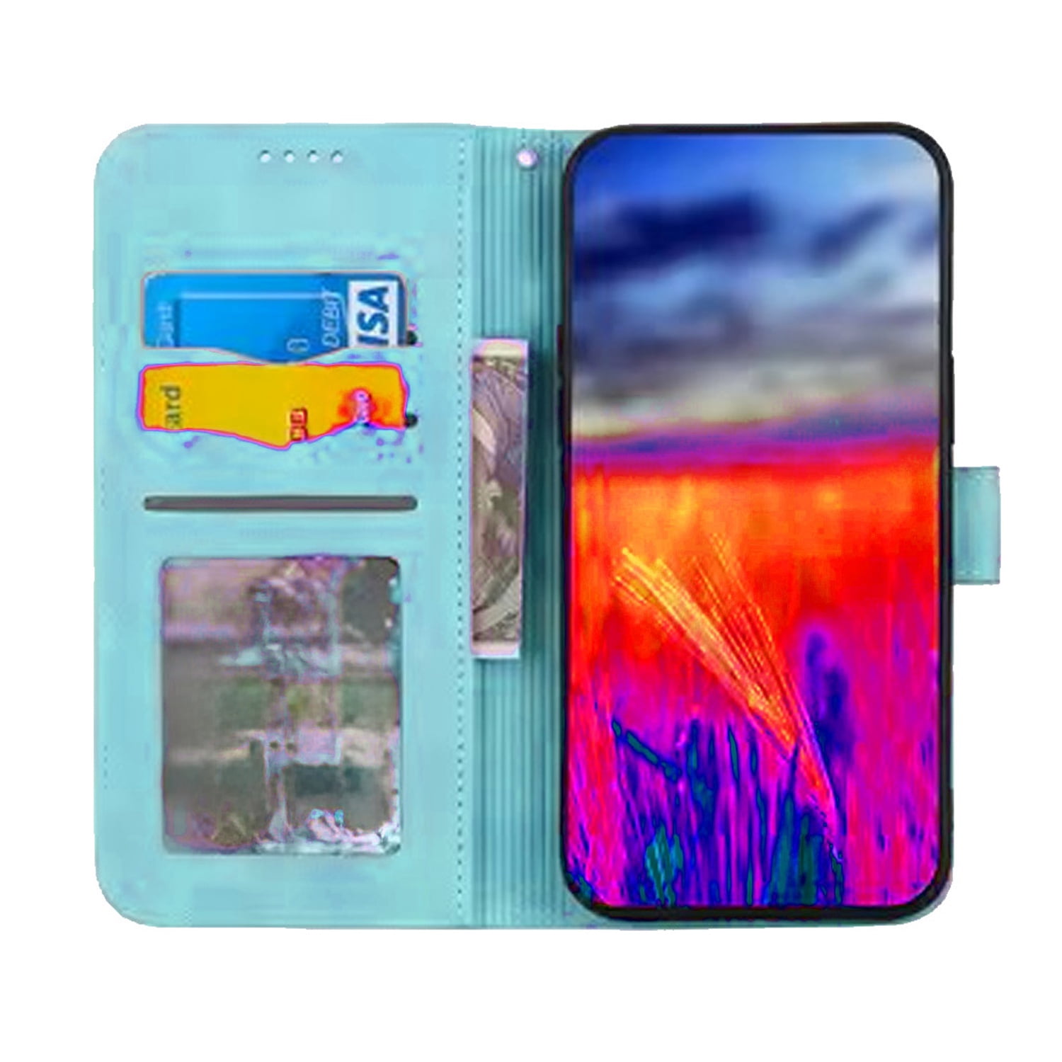 Stylish Leather Wristlet Wallet Case for iPhone 17 Pro Max - Teal