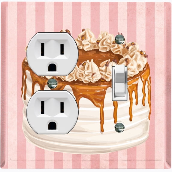 Metal Light Switch Plate Cover Layered Caramel Cake Striped Wallpaper Pink CAK057